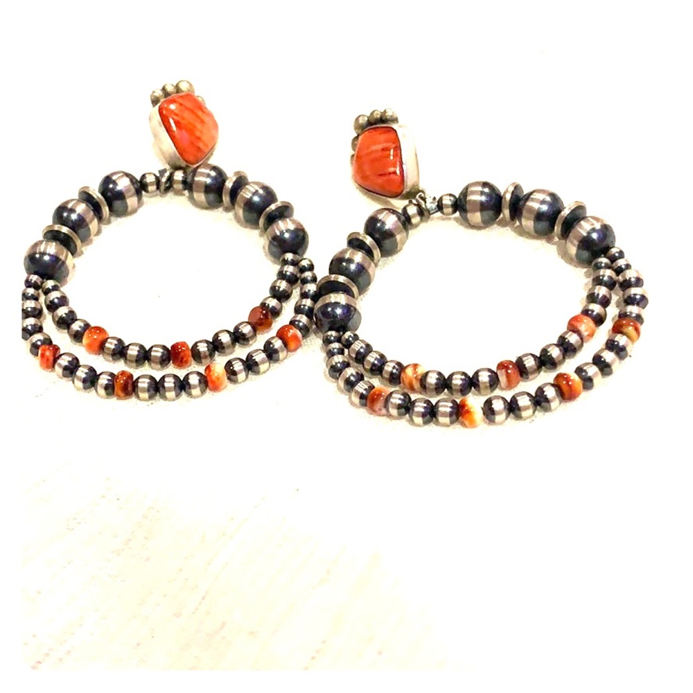 Sterling Silver stamped red spiny oyster earrings